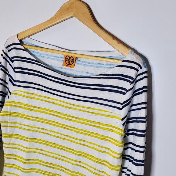 Tory Burch XL Striped 100% Linen top 3/4 Sleeve casual top Great condition - Picture 2 of 8